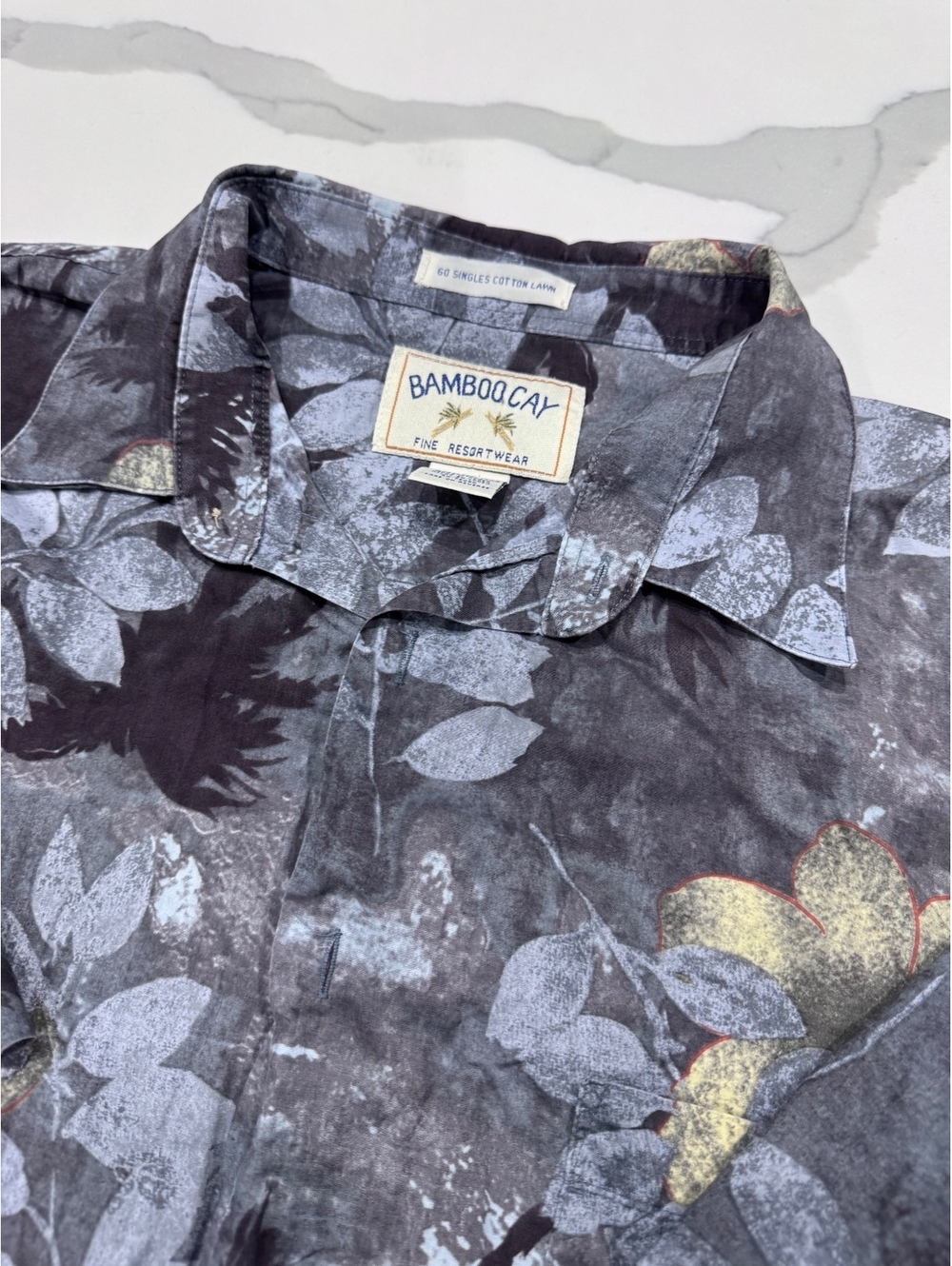 Bamboo Cay Mens Hawaiian Shirt Gray Floral Print Short Sleeve Cotton Lawn XL